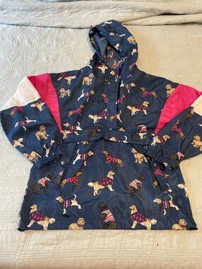Preppy Navy Dog Print Hooded wind jacket with Pink Accents